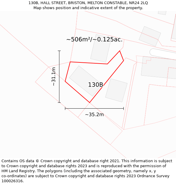 130B, HALL STREET, BRISTON, MELTON CONSTABLE, NR24 2LQ: Plot and title map