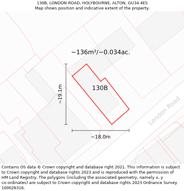 130B, LONDON ROAD, HOLYBOURNE, ALTON, GU34 4ES: Plot and title map