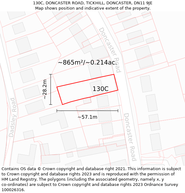 130C, DONCASTER ROAD, TICKHILL, DONCASTER, DN11 9JE: Plot and title map