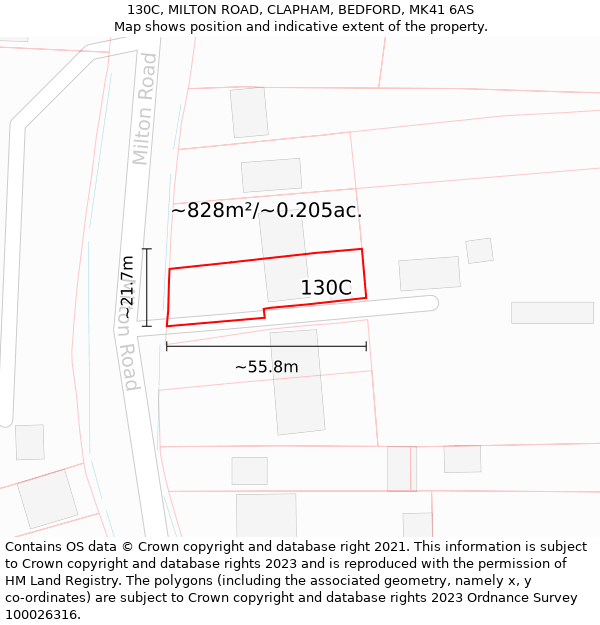 130C, MILTON ROAD, CLAPHAM, BEDFORD, MK41 6AS: Plot and title map