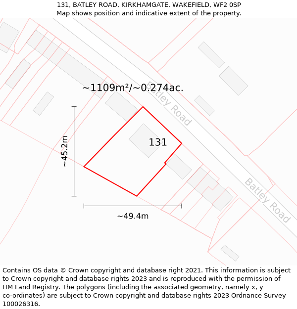 131, BATLEY ROAD, KIRKHAMGATE, WAKEFIELD, WF2 0SP: Plot and title map