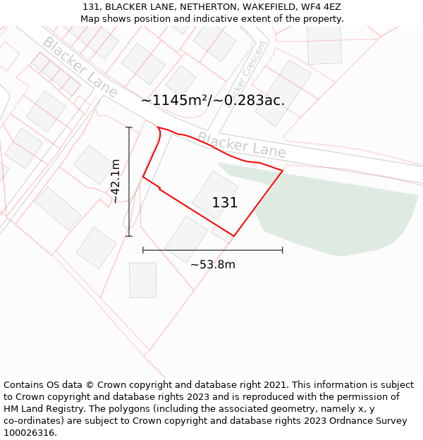 131, BLACKER LANE, NETHERTON, WAKEFIELD, WF4 4EZ: Plot and title map