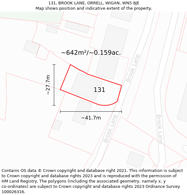 131, BROOK LANE, ORRELL, WIGAN, WN5 8JE: Plot and title map