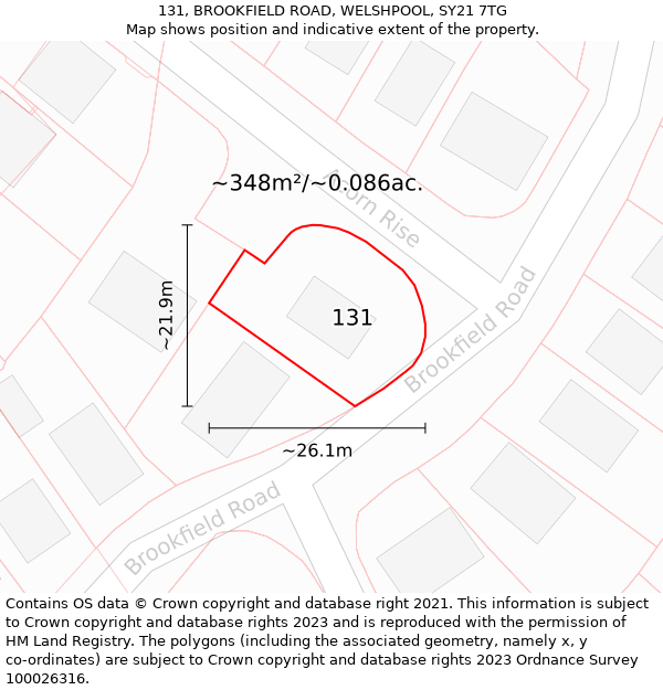131, BROOKFIELD ROAD, WELSHPOOL, SY21 7TG: Plot and title map