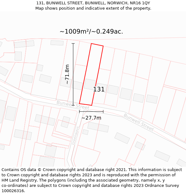 131, BUNWELL STREET, BUNWELL, NORWICH, NR16 1QY: Plot and title map