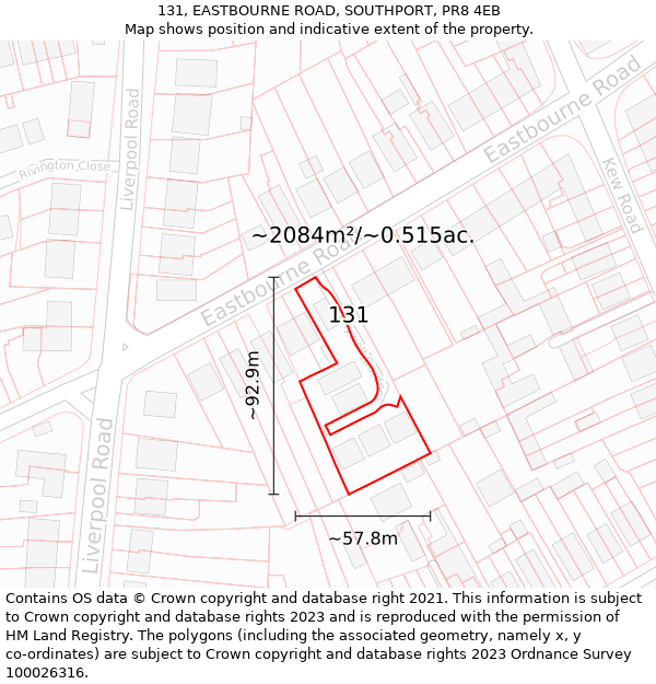 131, EASTBOURNE ROAD, SOUTHPORT, PR8 4EB: Plot and title map