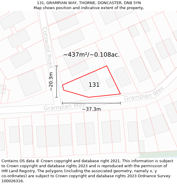 131, GRAMPIAN WAY, THORNE, DONCASTER, DN8 5YN: Plot and title map