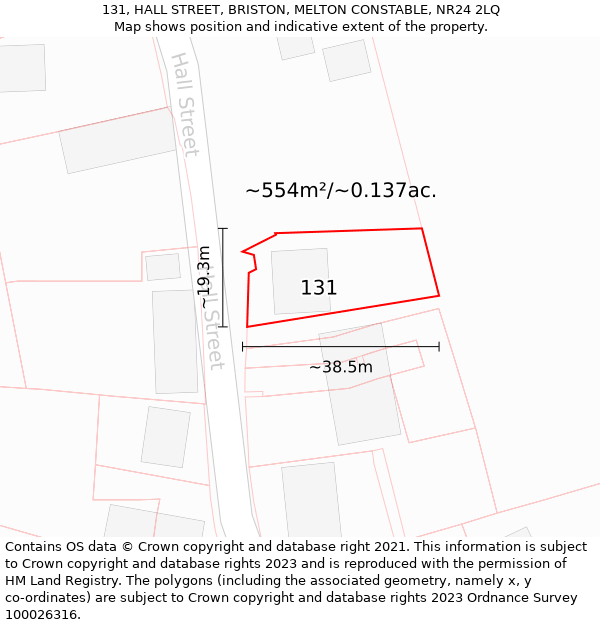 131, HALL STREET, BRISTON, MELTON CONSTABLE, NR24 2LQ: Plot and title map