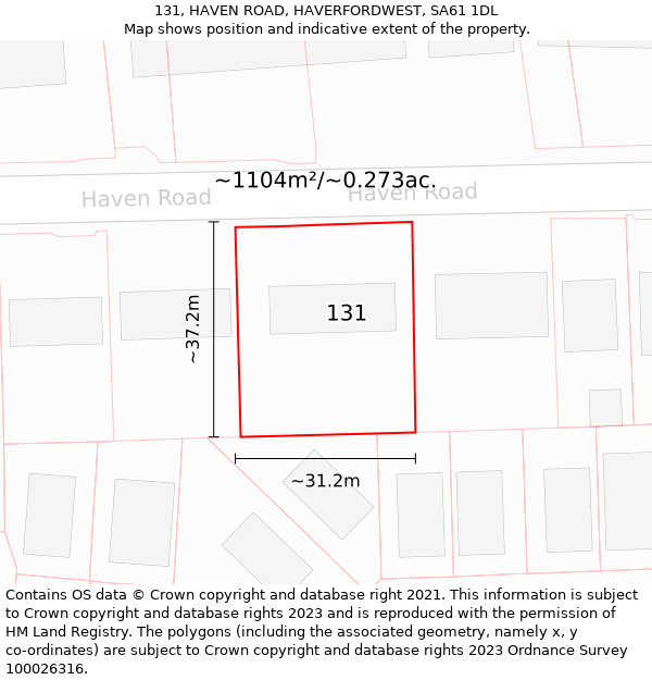 131, HAVEN ROAD, HAVERFORDWEST, SA61 1DL: Plot and title map