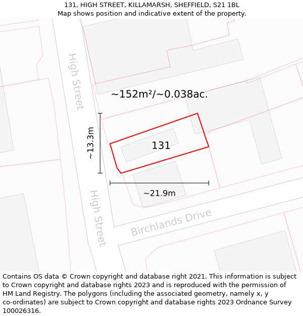 131, HIGH STREET, KILLAMARSH, SHEFFIELD, S21 1BL: Plot and title map