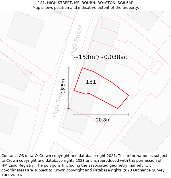 131, HIGH STREET, MELBOURN, ROYSTON, SG8 6AP: Plot and title map