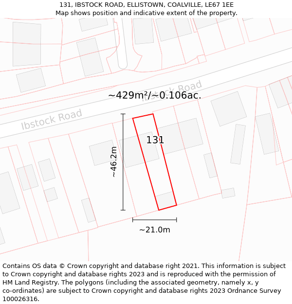 131, IBSTOCK ROAD, ELLISTOWN, COALVILLE, LE67 1EE: Plot and title map