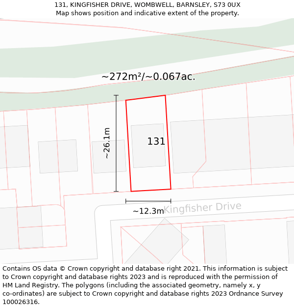 131, KINGFISHER DRIVE, WOMBWELL, BARNSLEY, S73 0UX: Plot and title map