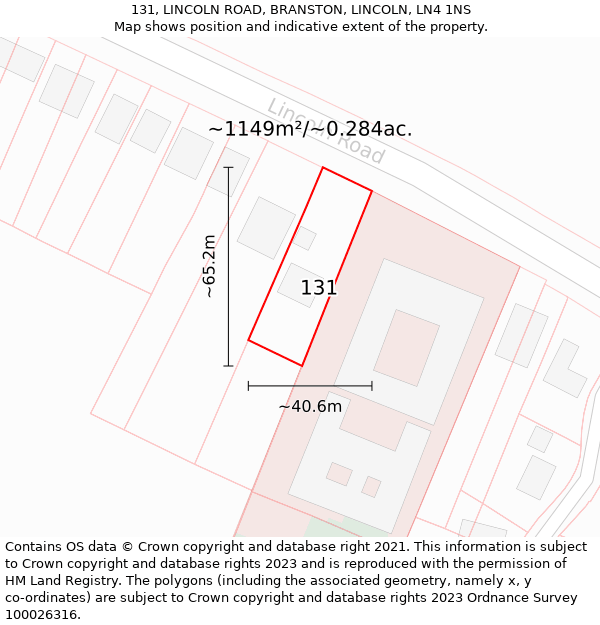 131, LINCOLN ROAD, BRANSTON, LINCOLN, LN4 1NS: Plot and title map
