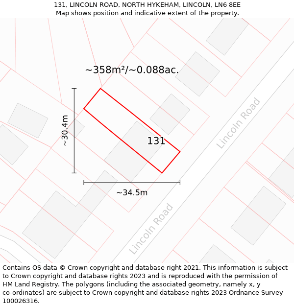 131, LINCOLN ROAD, NORTH HYKEHAM, LINCOLN, LN6 8EE: Plot and title map