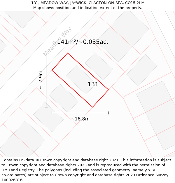 131, MEADOW WAY, JAYWICK, CLACTON-ON-SEA, CO15 2HA: Plot and title map