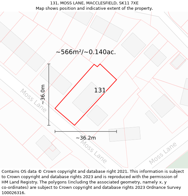 131, MOSS LANE, MACCLESFIELD, SK11 7XE: Plot and title map