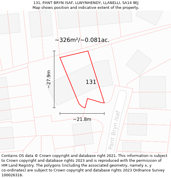 131, PANT BRYN ISAF, LLWYNHENDY, LLANELLI, SA14 9EJ: Plot and title map