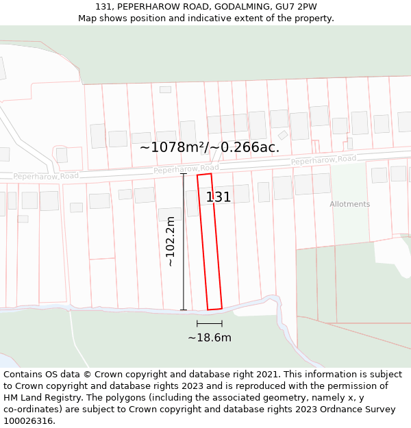 131, PEPERHAROW ROAD, GODALMING, GU7 2PW: Plot and title map