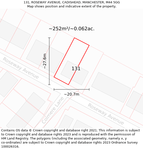 131, ROSEWAY AVENUE, CADISHEAD, MANCHESTER, M44 5GG: Plot and title map