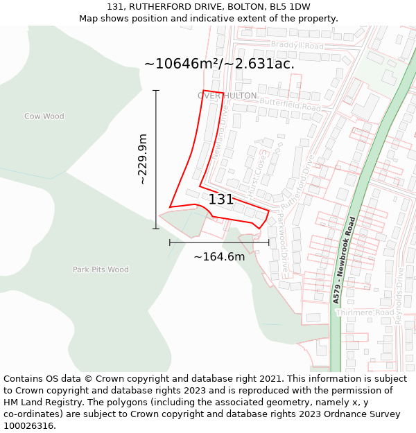 131, RUTHERFORD DRIVE, BOLTON, BL5 1DW: Plot and title map