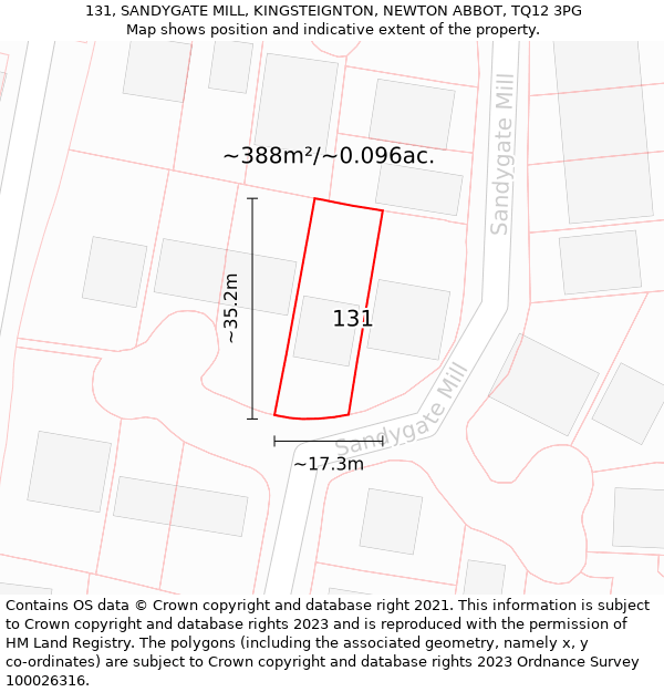 131, SANDYGATE MILL, KINGSTEIGNTON, NEWTON ABBOT, TQ12 3PG: Plot and title map