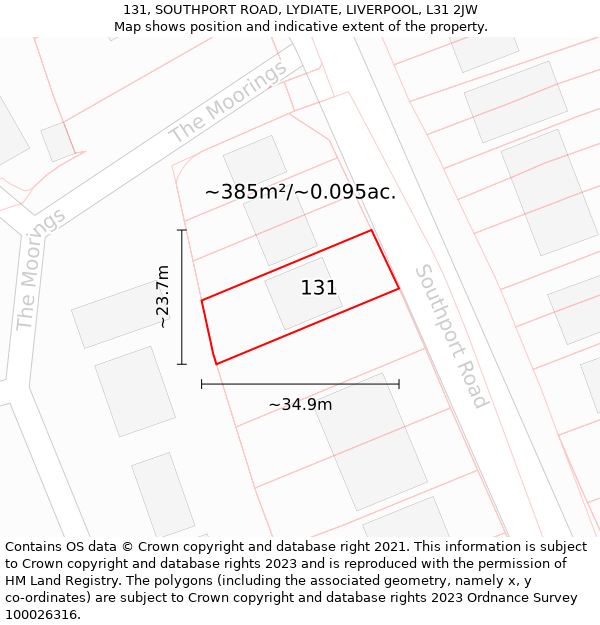 131, SOUTHPORT ROAD, LYDIATE, LIVERPOOL, L31 2JW: Plot and title map