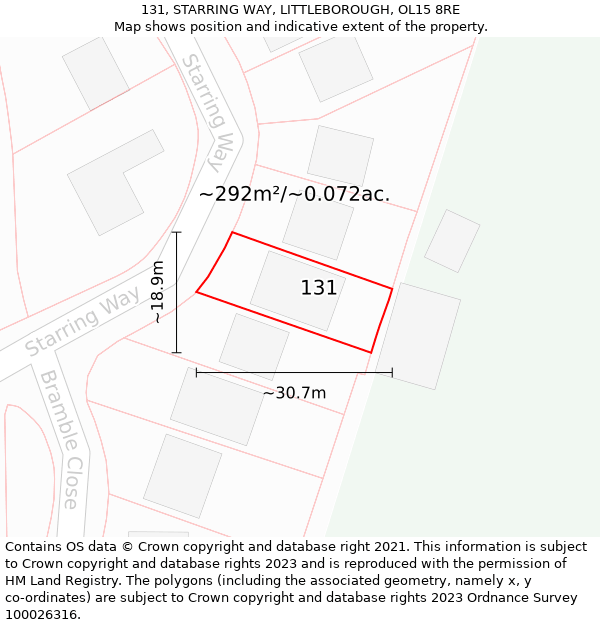 131, STARRING WAY, LITTLEBOROUGH, OL15 8RE: Plot and title map