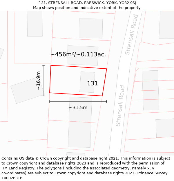 131, STRENSALL ROAD, EARSWICK, YORK, YO32 9SJ: Plot and title map