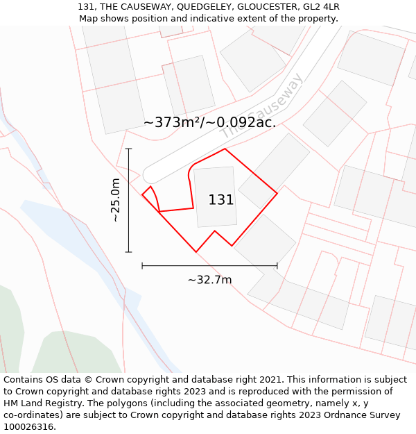 131, THE CAUSEWAY, QUEDGELEY, GLOUCESTER, GL2 4LR: Plot and title map