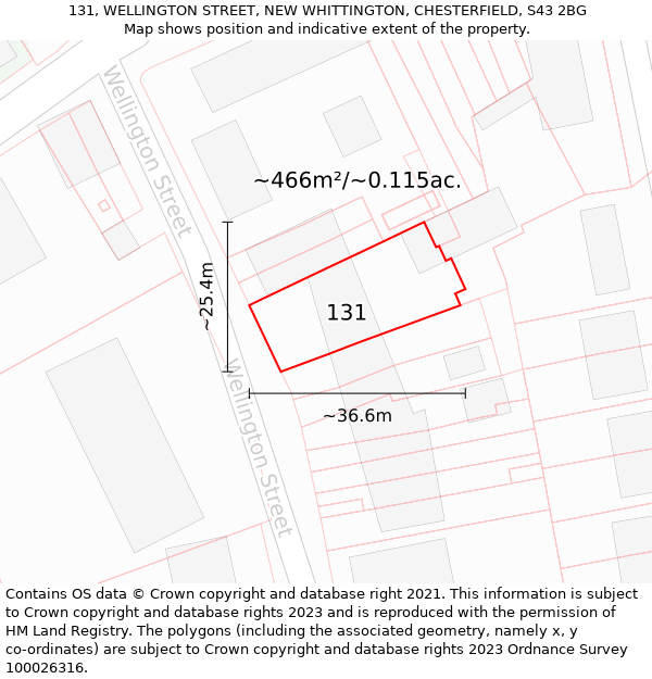 131, WELLINGTON STREET, NEW WHITTINGTON, CHESTERFIELD, S43 2BG: Plot and title map