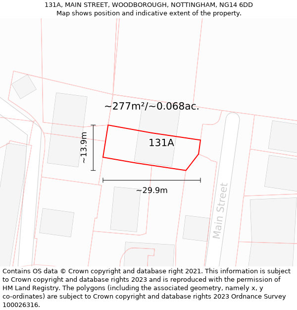 131A, MAIN STREET, WOODBOROUGH, NOTTINGHAM, NG14 6DD: Plot and title map