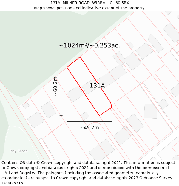 131A, MILNER ROAD, WIRRAL, CH60 5RX: Plot and title map