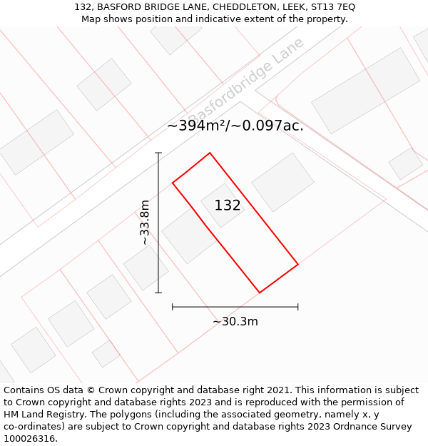 132, BASFORD BRIDGE LANE, CHEDDLETON, LEEK, ST13 7EQ: Plot and title map