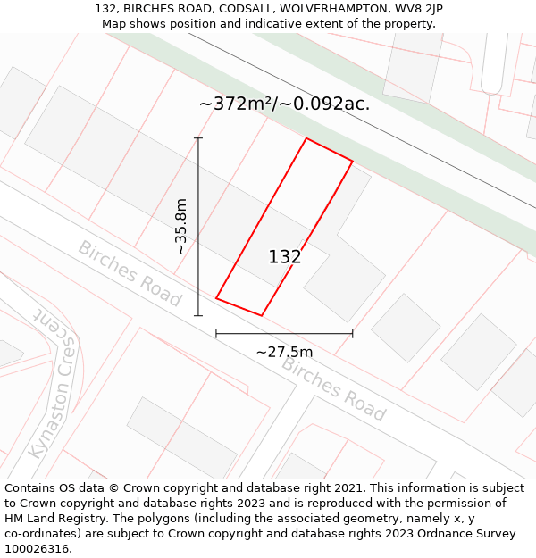 132, BIRCHES ROAD, CODSALL, WOLVERHAMPTON, WV8 2JP: Plot and title map