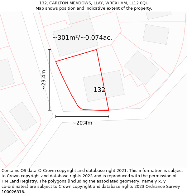 132, CARLTON MEADOWS, LLAY, WREXHAM, LL12 0QU: Plot and title map