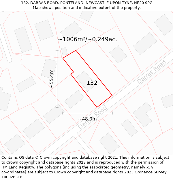 132, DARRAS ROAD, PONTELAND, NEWCASTLE UPON TYNE, NE20 9PG: Plot and title map