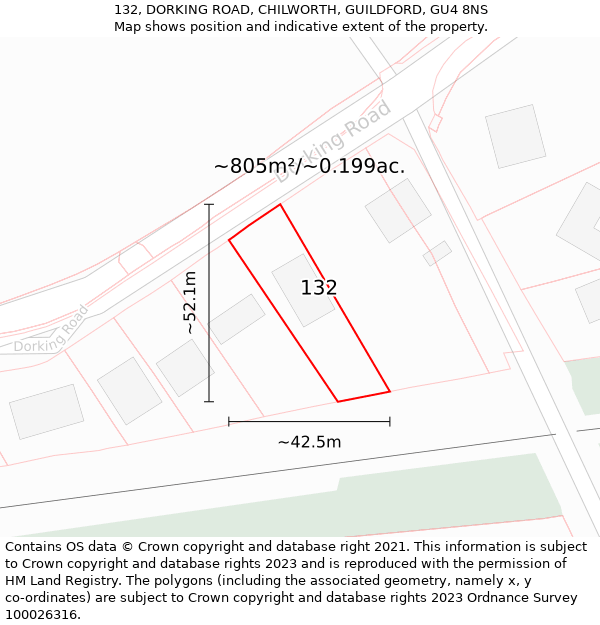 132, DORKING ROAD, CHILWORTH, GUILDFORD, GU4 8NS: Plot and title map