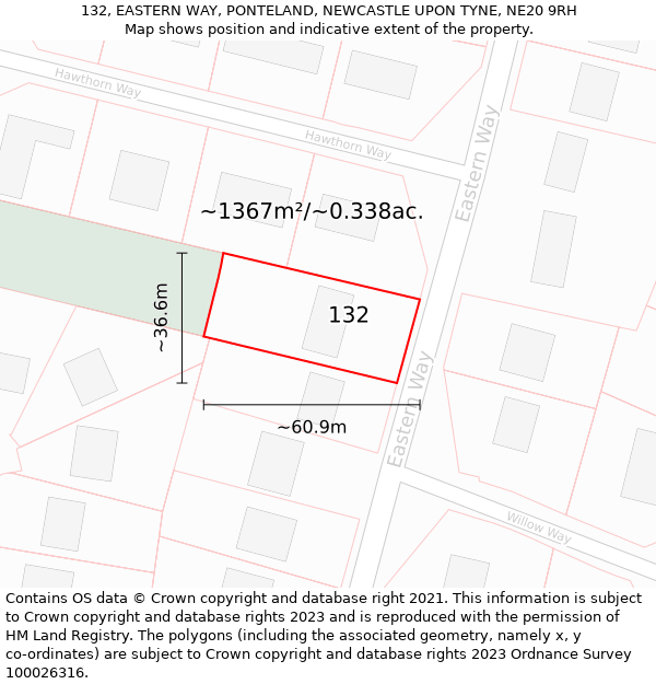 132, EASTERN WAY, PONTELAND, NEWCASTLE UPON TYNE, NE20 9RH: Plot and title map