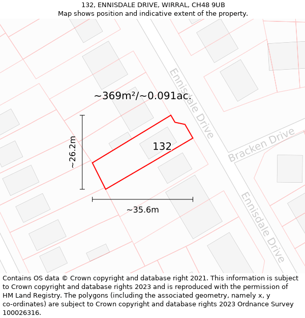 132, ENNISDALE DRIVE, WIRRAL, CH48 9UB: Plot and title map