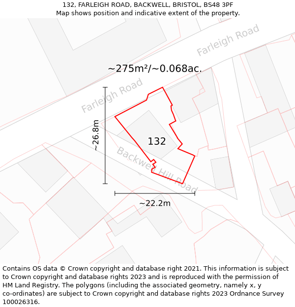 132, FARLEIGH ROAD, BACKWELL, BRISTOL, BS48 3PF: Plot and title map