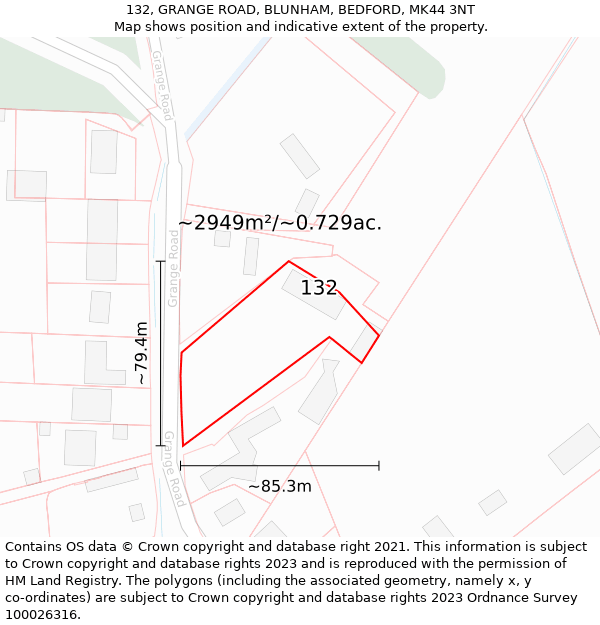 132, GRANGE ROAD, BLUNHAM, BEDFORD, MK44 3NT: Plot and title map