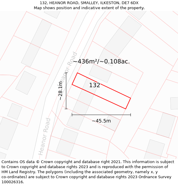 132, HEANOR ROAD, SMALLEY, ILKESTON, DE7 6DX: Plot and title map