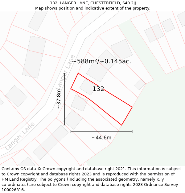 132, LANGER LANE, CHESTERFIELD, S40 2JJ: Plot and title map