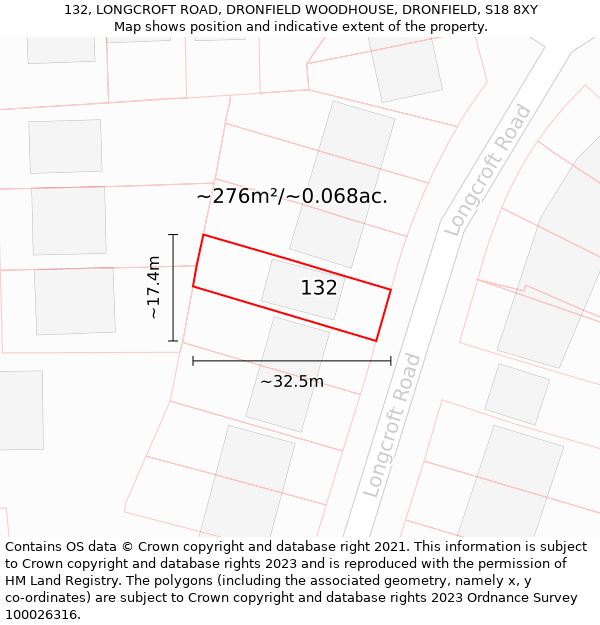 132, LONGCROFT ROAD, DRONFIELD WOODHOUSE, DRONFIELD, S18 8XY: Plot and title map