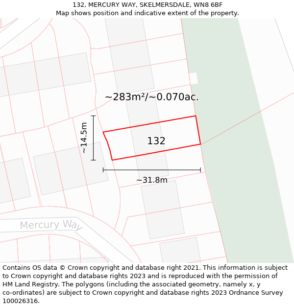 132, MERCURY WAY, SKELMERSDALE, WN8 6BF: Plot and title map