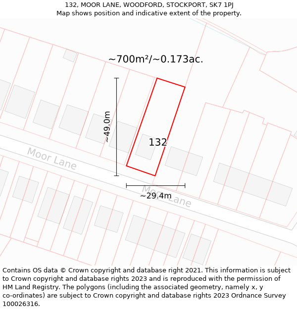 132, MOOR LANE, WOODFORD, STOCKPORT, SK7 1PJ: Plot and title map