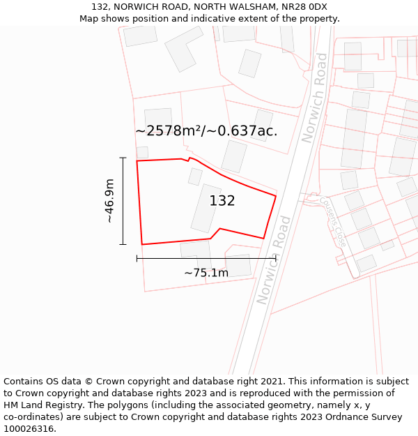 132, NORWICH ROAD, NORTH WALSHAM, NR28 0DX: Plot and title map