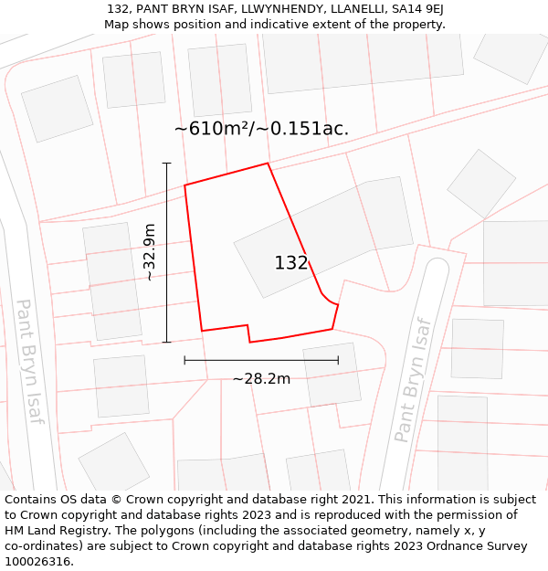 132, PANT BRYN ISAF, LLWYNHENDY, LLANELLI, SA14 9EJ: Plot and title map