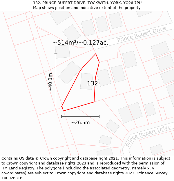 132, PRINCE RUPERT DRIVE, TOCKWITH, YORK, YO26 7PU: Plot and title map